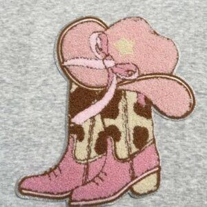 💥Very large iron on patch  9" x 10"  Pink cowgirl boot  Highest quality!